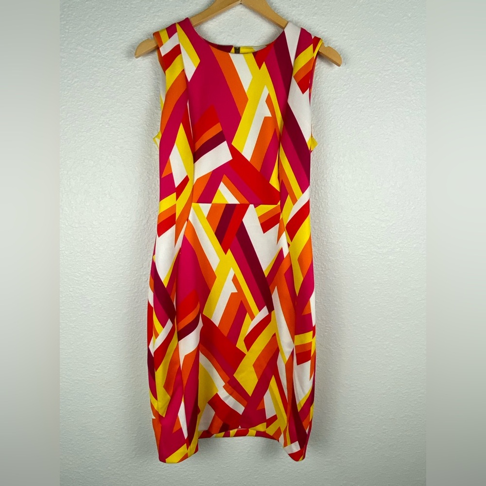 Calvin Klein sleeveless midi dress with a colorful geometric print women’s Sz 10